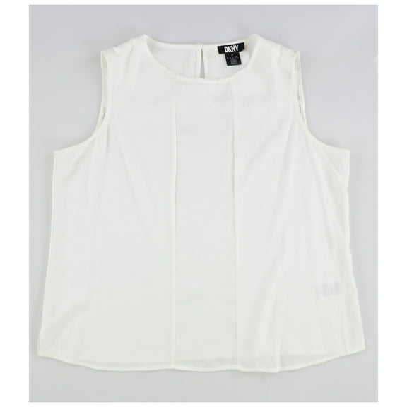 DKNY Womens Mixed Media Sleeveless Blouse Top, White, X-Large