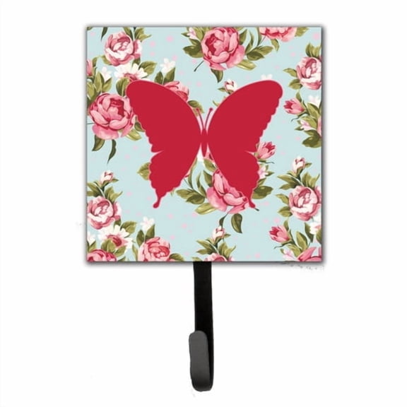 Caroline's Treasures BB1048-RS-BU-SH4 Butterfly Shabby Chic Blue Roses BB1048 Leash or Key Holder, Blue, Single Hook, multicolor