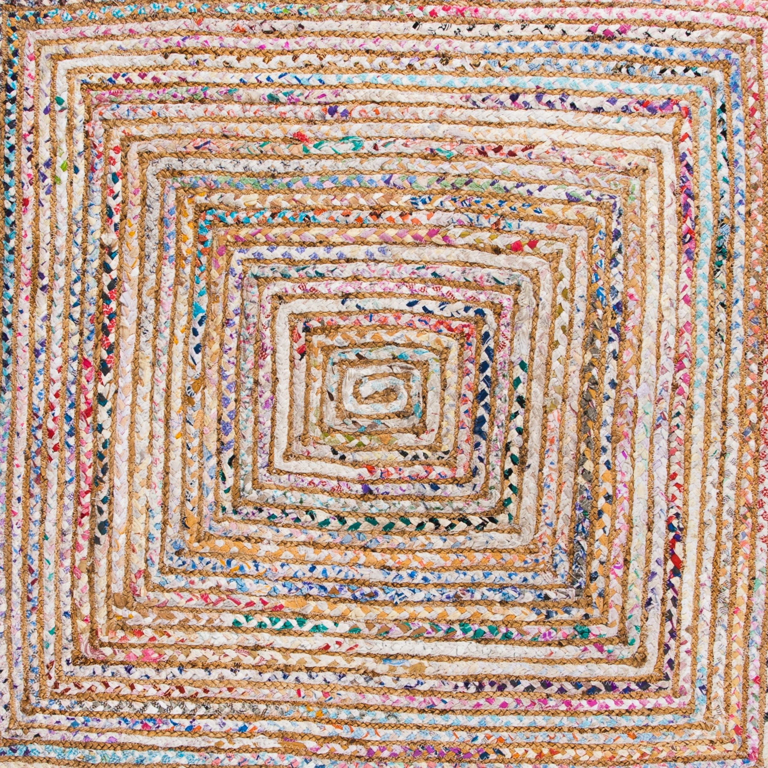 Safavieh  Handmade Cape Cod Marget Boho Coastal Jute Rug Beige/Multi 6' x 6' Square 6' Square Indoor, Handmade Square