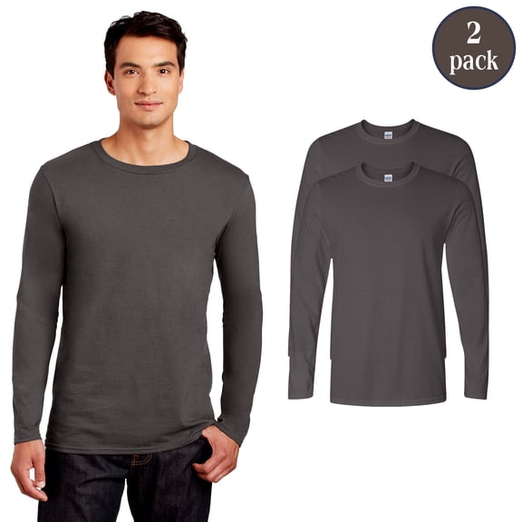 Gildan Softstyle Cotton Long Sleeve T-Shirt, Narrow Width Casual Charcoal Men’s Tee, 2 Pack, S
