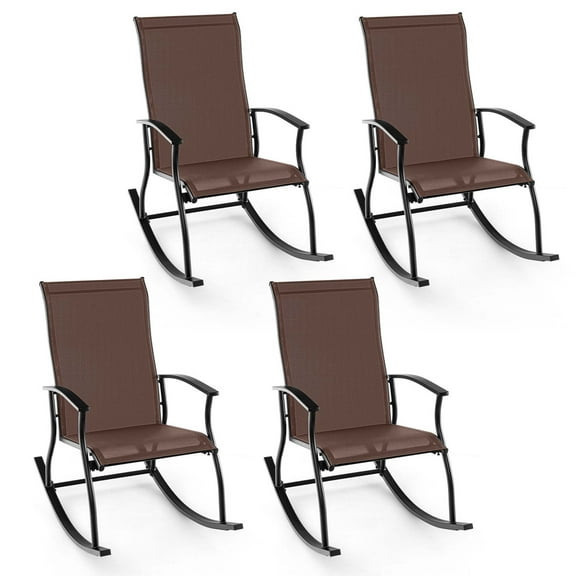 Gymax Set of 4 Outdoor Rocking Chair Patio Rocker w/ Breathable Fabric Brown