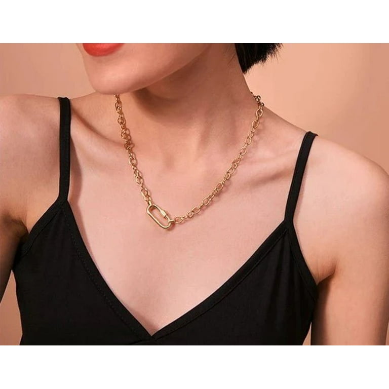 Gold Link Chain with Carabiner Necklace 