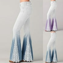 WRKEKC Casual Pants for Women, Wide Leg Pants for Women, Ladies' Trendy High Waist Loose Pocket Lace-Up Flared Leg Stretch Cow Jeans Pants