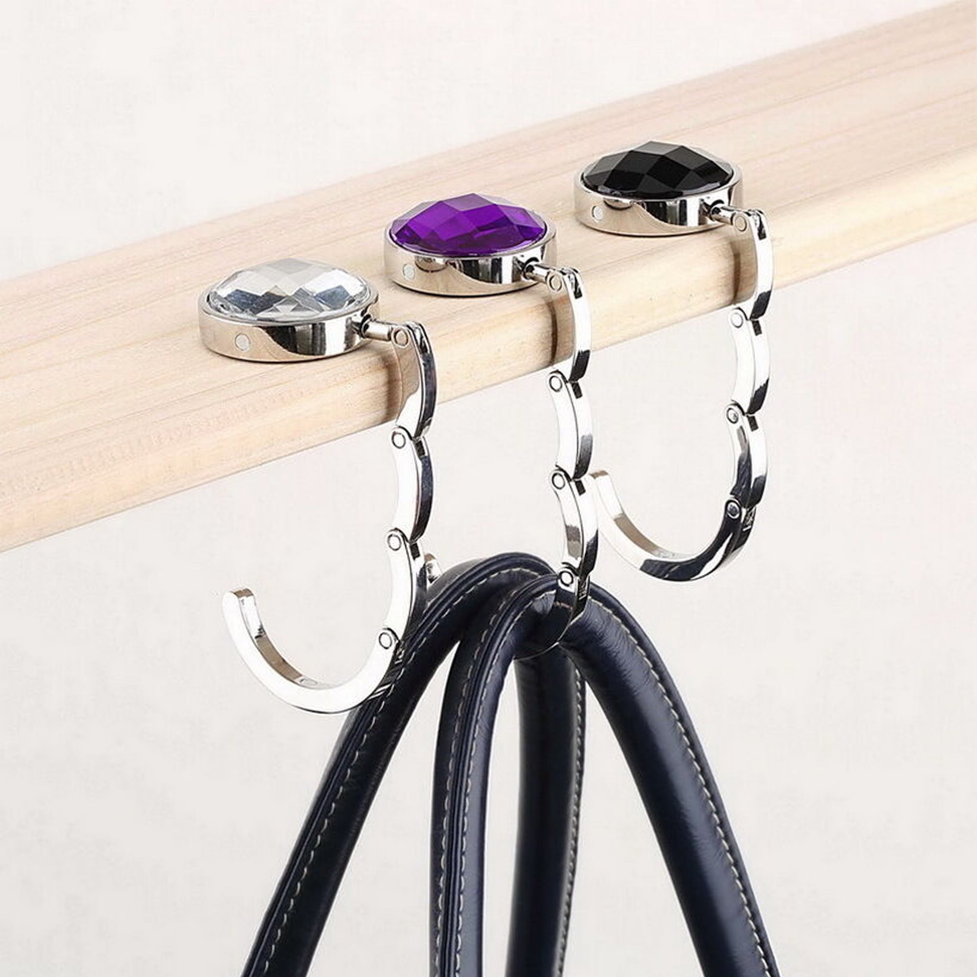 Portable Bag Holde for Women Girl Purse Hook Held Storage Lightweight Metal Crystal Long Handbag Hanger for Table Desk 