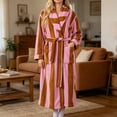 thumbnail image 6 of Women's Striped Plush Fleece Bathrobe - Thick Long Length Shawl Collar Robe with Belt and Pockets, Absorbent Cozy Lounge Wear for Winter, 6 of 6