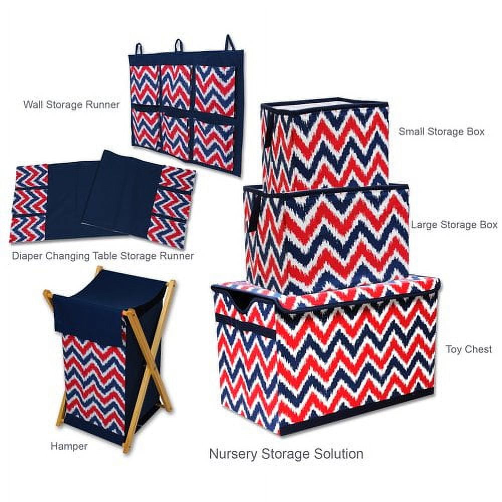 Bacati - MixNMatch Navy/Red Zigzag Cotton Percale Fabric covered Storage, Toy Chest, 24.5 L x 15 W x 14 H inches