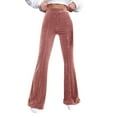 thumbnail image 3 of Women's High Waist Corduroy Flared Pants, Wide Leg Ribbed Velvet Trousers, Elastic Waist Bell Bottom Pants, Casual Lounge Pants, Retro Style Flare Leg, Comfortable Everyday Wear Pink, 3 of 5