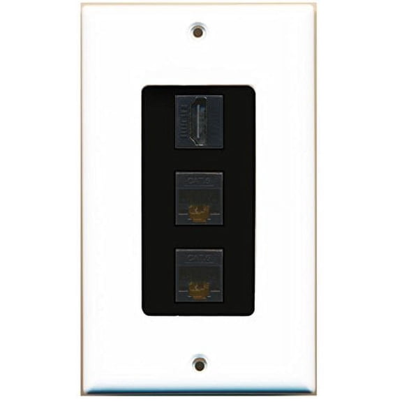 RiteAV - 1 Port HDMI 2 Port Cat6 Ethernet Decorative Wall Plate - White/Black