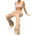 thumbnail image 2 of Women Stacked Leggings, Fashion High Waist Solid Color Slim Fit Workout Pants with Drawstring, 2 of 3