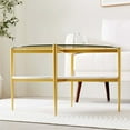 thumbnail image 4 of Rectangle Coffee Table Mid-Century Modern Design L W x H for Living Room - Structure Amber Glass Top and Walnut MDF Shelf Sleek Conical Metal Legs with Gold Finish, 4 of 9