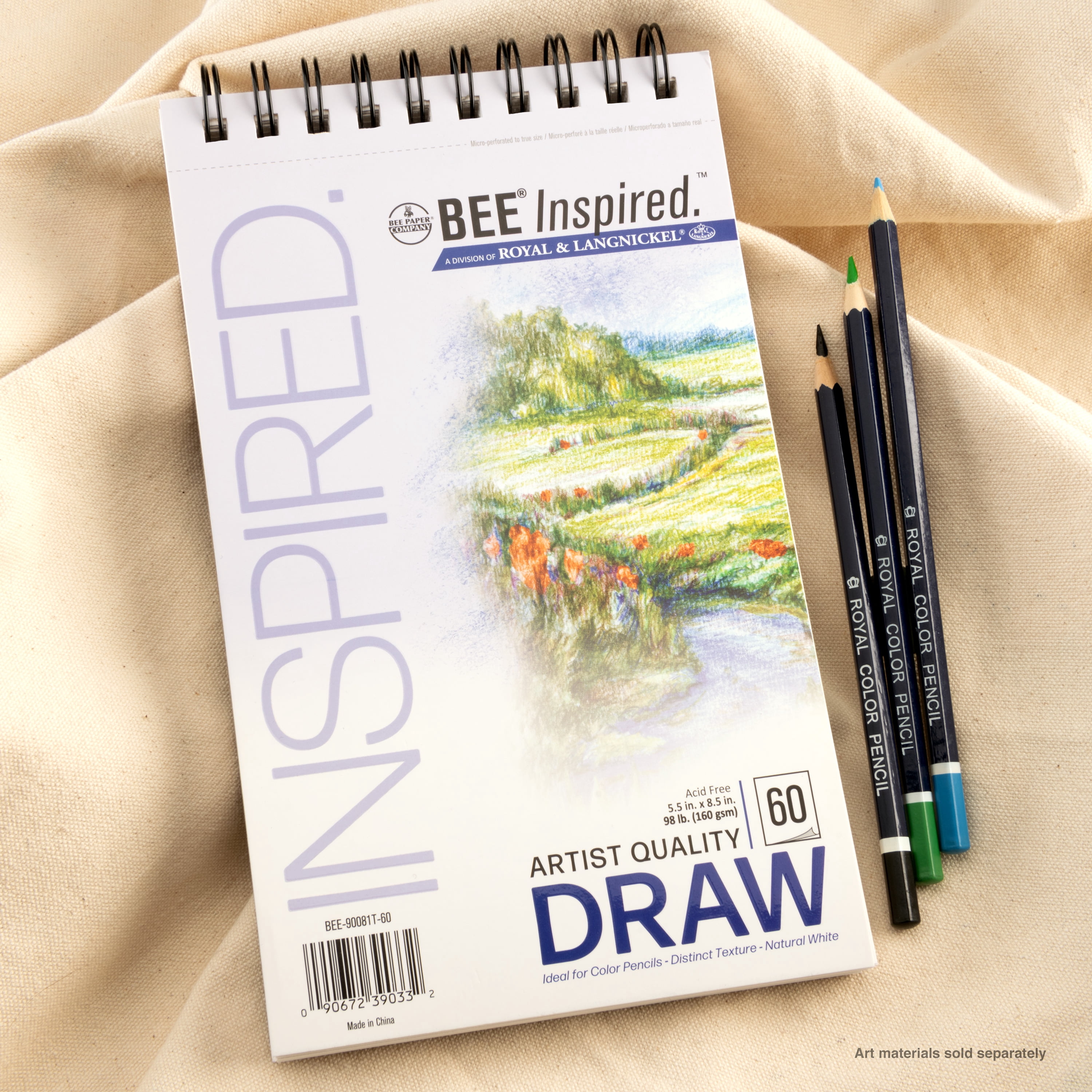 Bee Paper - Bee Inspired 5.5"x8.5" Drawing Paper Pad, 60 Sheets, Top Wire, 98lb. 160GSM