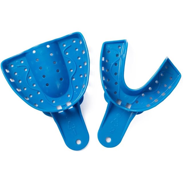 Dental Impression Trays Perforated Plastic Disposable Denture Instruments Tray Upper Lower (Large Lower 6pcs)