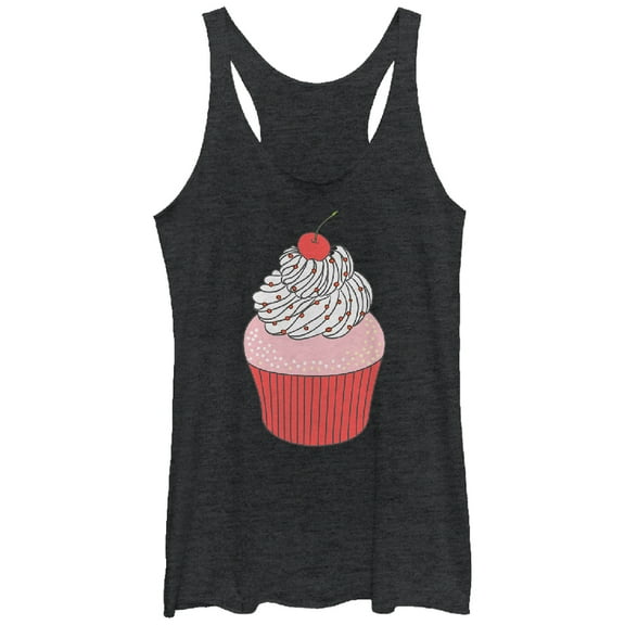 Women's Lost Gods Frosted Cherry Cupcake Racerback Tank Top Black Heather Small