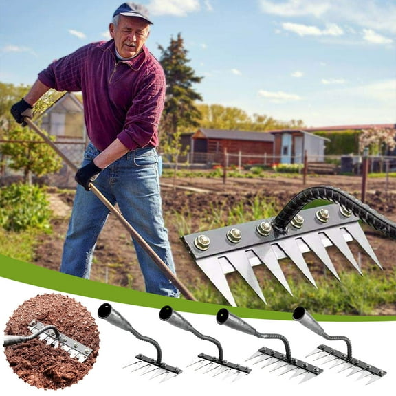 5/6/7/8 Teeth Carbon Steel Garden Weeding Rake,Heavy-Duty Durable Iron Weeding Rakes,Multifunctional Iron Rake for Weeding,Gardening,Backyard Lawn Loosening