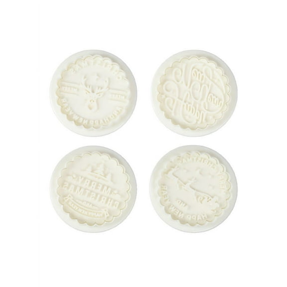 YASONIC 4pc Round Spring Press Home Christmas Cookie Cutter Set- Food-safe PP Material