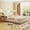 Beige, variant on Aukfa Queen Size Velvet Upholstered Mother & Child Bed Frame, Grounded Platform Bed with Bedside Desk & Round Stool, Floor Bed for Kids & Adults Bedroom, Pink
