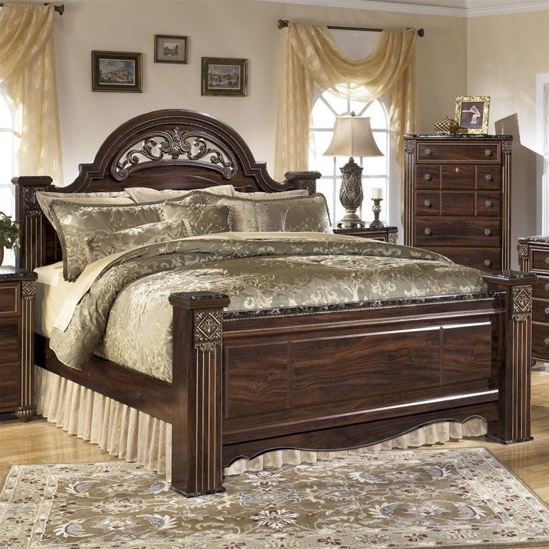 Ashley Furniture Gabriela Wood Queen Poster Panel Bed In Brown Com Ashley Furniture Gabriela Wood Queen, Gabriela Queen Poster Bed