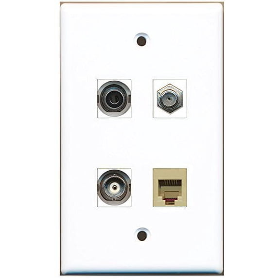 RiteAV - 1 Port Coax Cable TV- F-Type 1 Port Phone RJ11 RJ12 Beige 1 Port 3.5mm 1 Port BNC Wall Plate