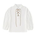 thumbnail image 3 of FAOWME Toddler Kids Boys Solid Color Lace Up Summer Vintage Long Sleeve Shirt Tops Clothes White 7-8 Years, 3 of 8