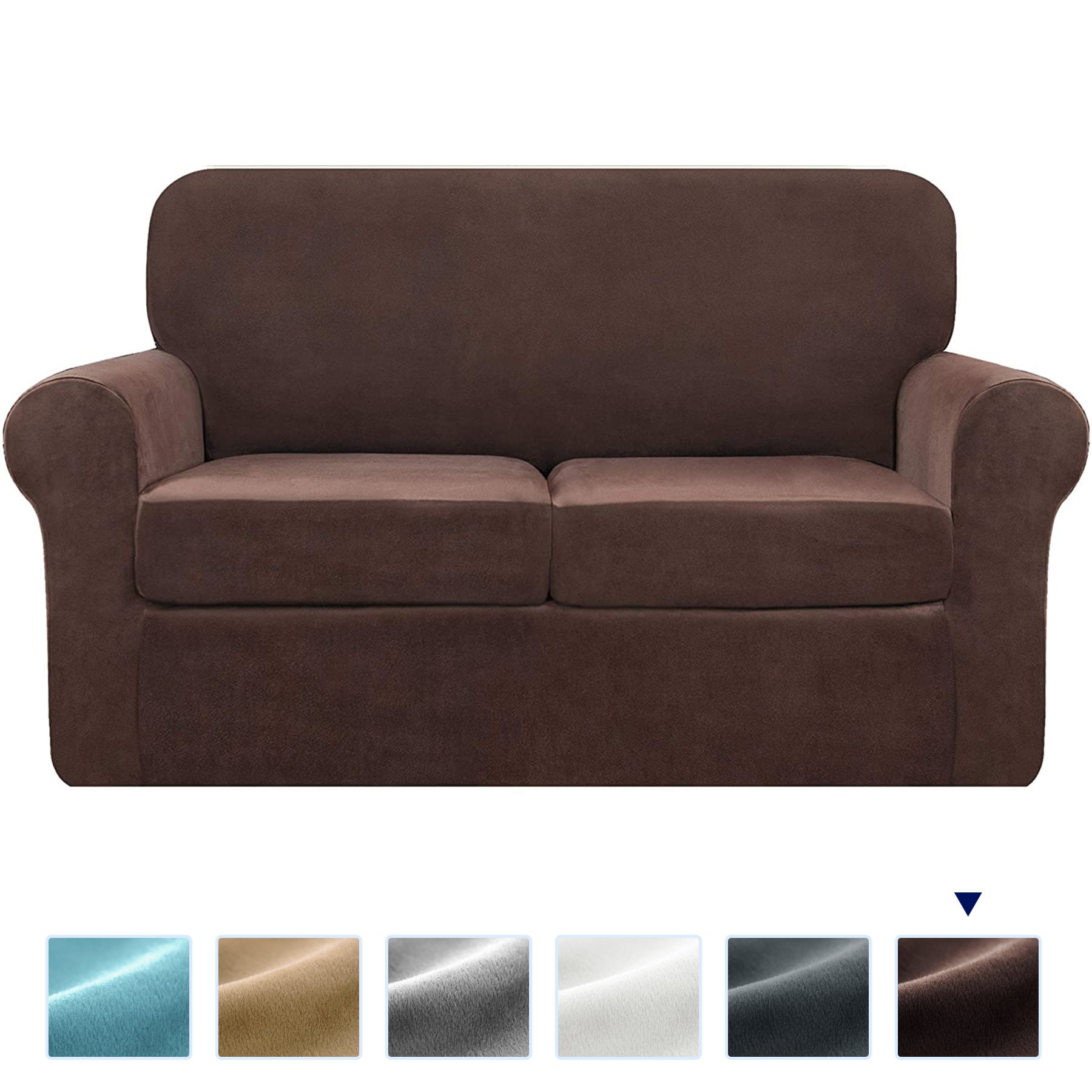 Chocolate Velvet Stretch Furniture Chair Sofa Loveseat Cover Pet Kids Slipcover 