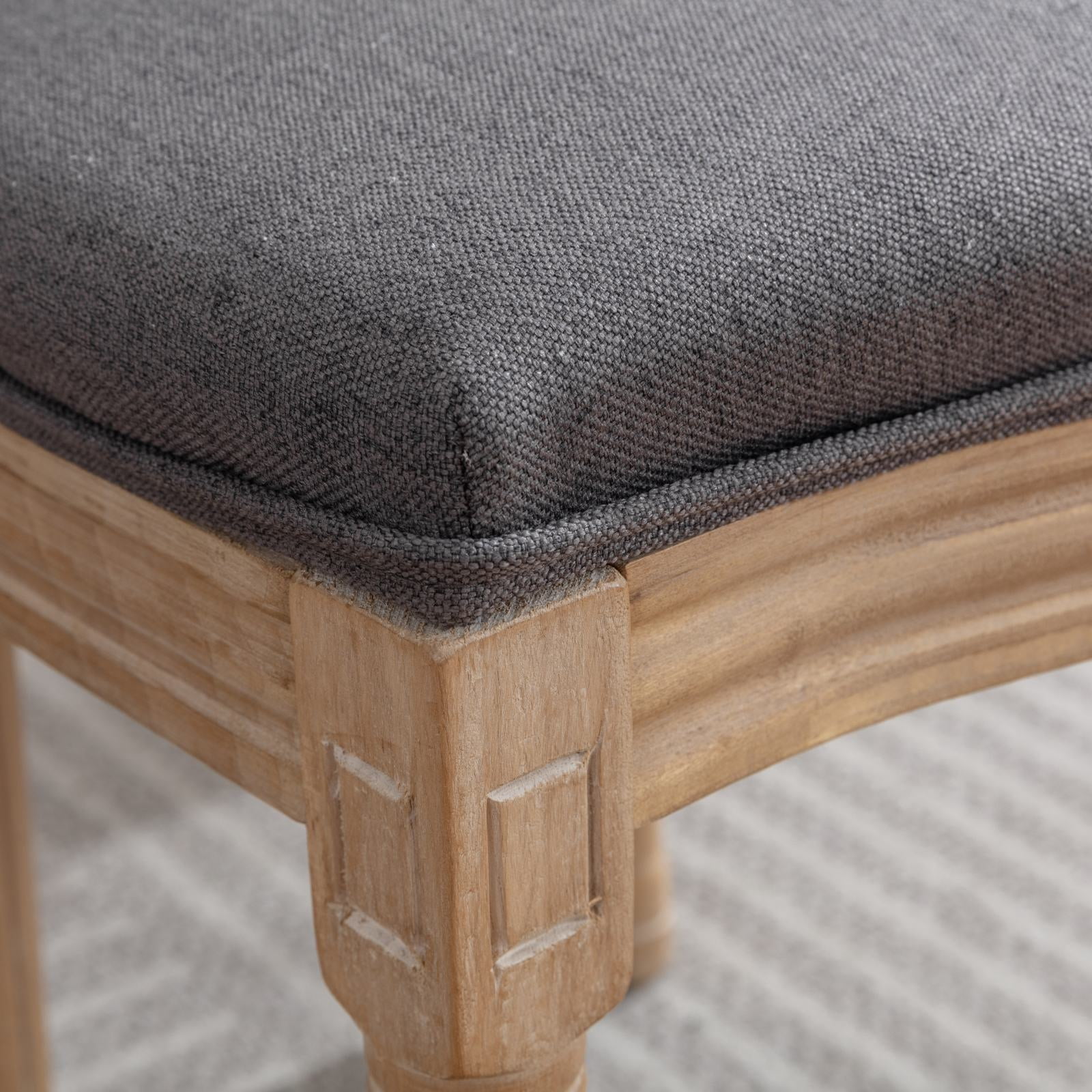 PORKISS Dining Chairs Modern Upholstered Set of 2, French Style Solid Wood Dining Side Chairs, Linen Fabric Dining Chair with Nailhead Trim, Dark Gray B