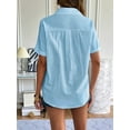 thumbnail image 5 of Women'S Cotton Button Shirt Rolled Hem Short Sleeve Shirt Women'S Summer Casual V Neck Beach Cotton Top Blue XL, 5 of 6