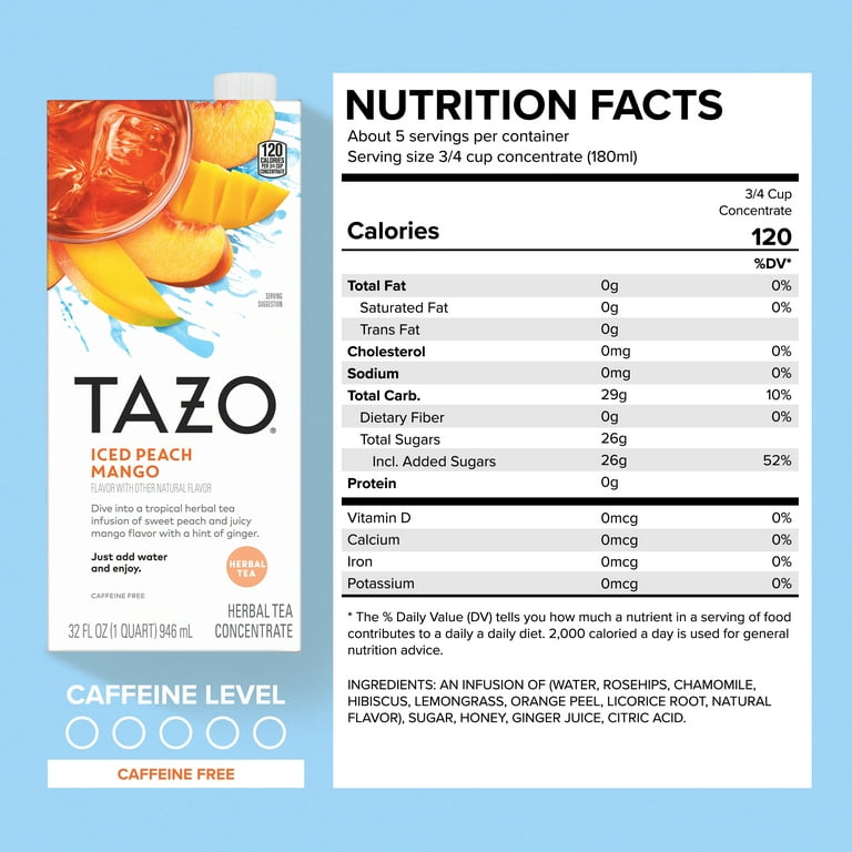 TAZO Iced Peach Mango Herbal Tea Concentrate, Caffeine-Free, 32oz