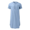 thumbnail image 2 of SWSMCLT Men's Short Sleeve Nightshirt Cotton Night Shirt Pocket Knee Length Sleepwear Robe Soft Nightgown Light Blue Small, 2 of 3