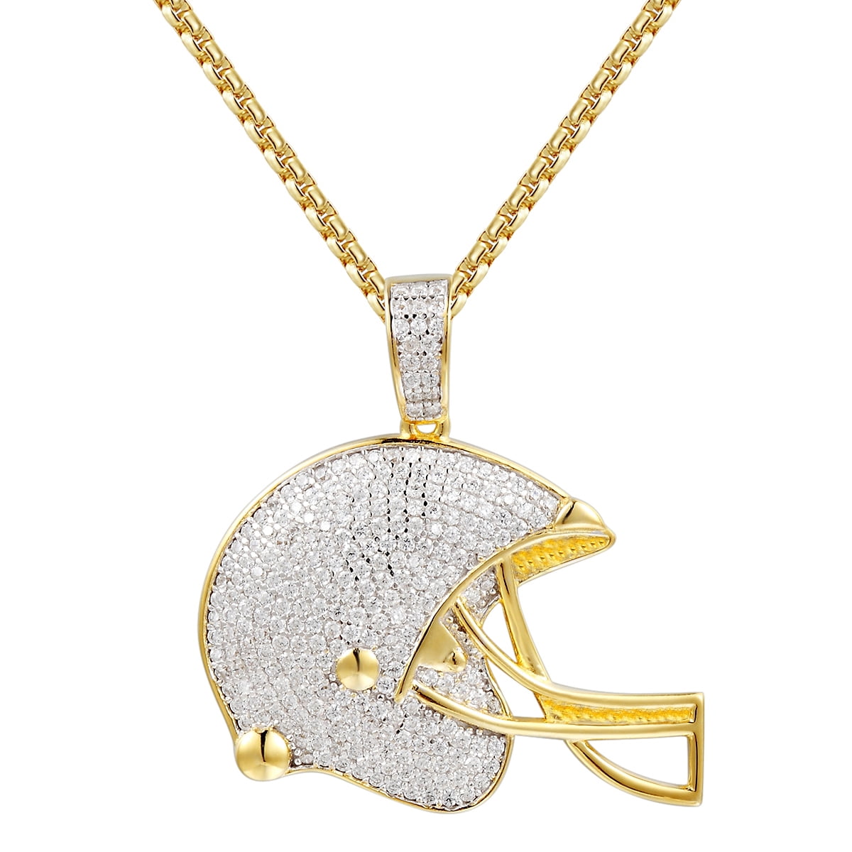 Sterling Silver Football Helmet Charm Pendant Necklace with Diamond Cut Finish