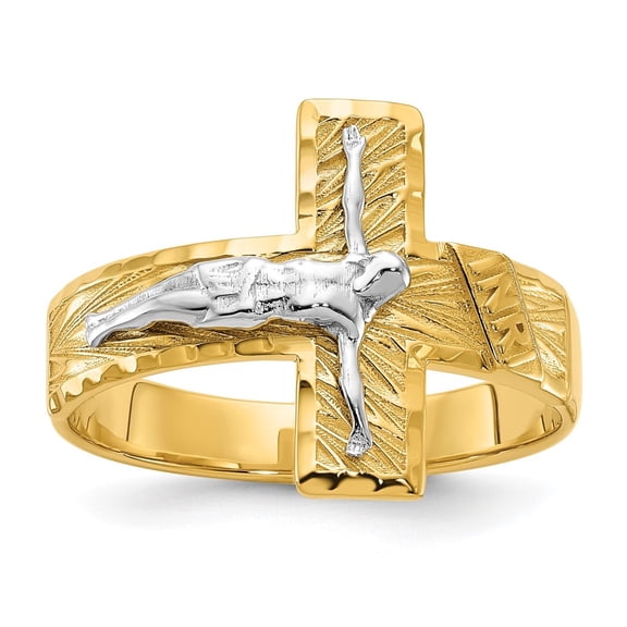 Auriga Fine Jewelry 14K Two-tone Gold & Diamond-Cut Men's Crucifix Cross Ring Size 10