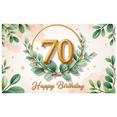 thumbnail image 2 of Elegant Design Happy Birthday Banner Decorative Green Leaves Gold Number 70 for Milestone Celebration Indoor Party Event, 2 of 8