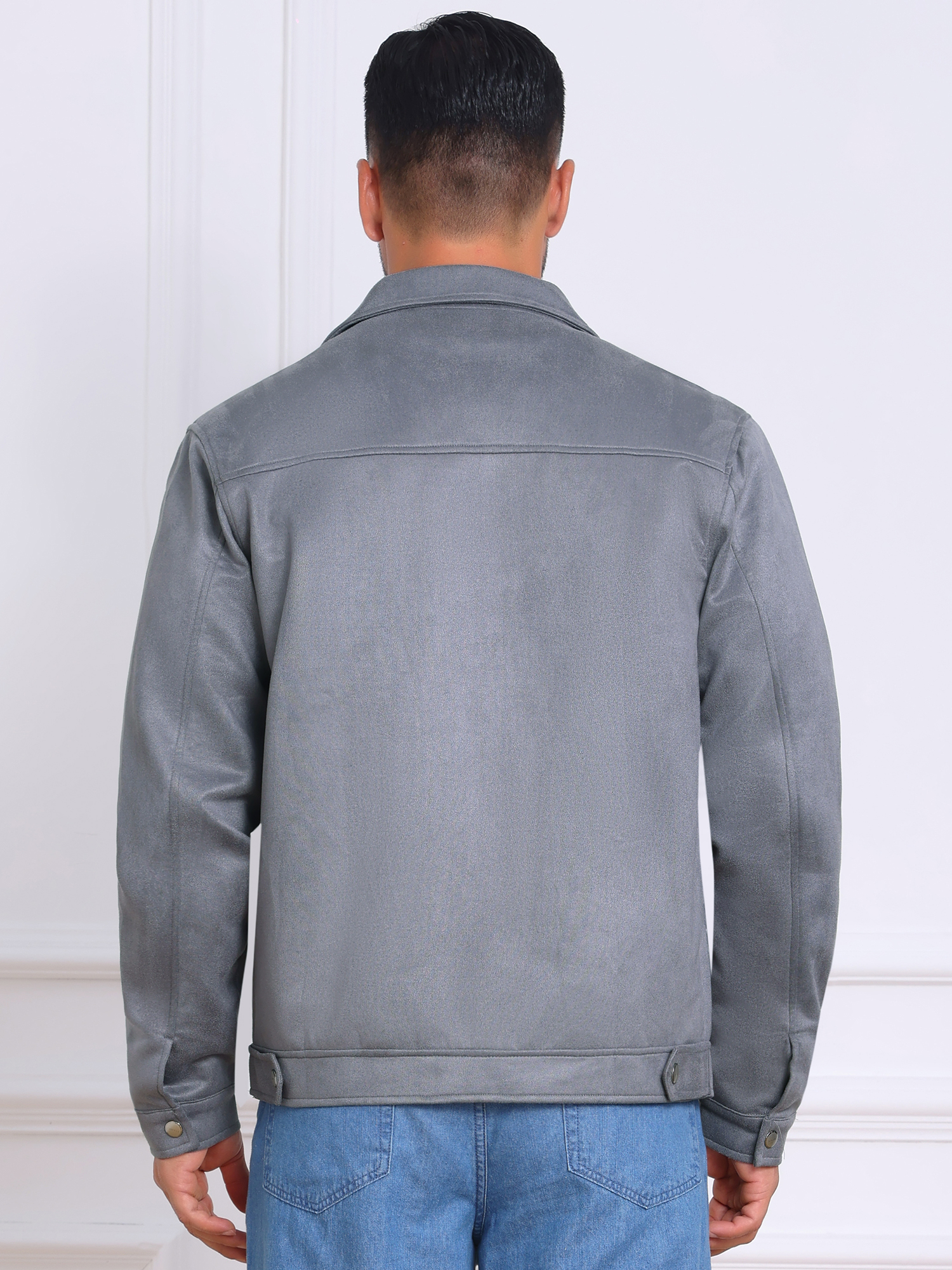 DARING DIVA Men's Collared Zipper Outdoor Wear Vintage Suede Jacket 2XL Gray
