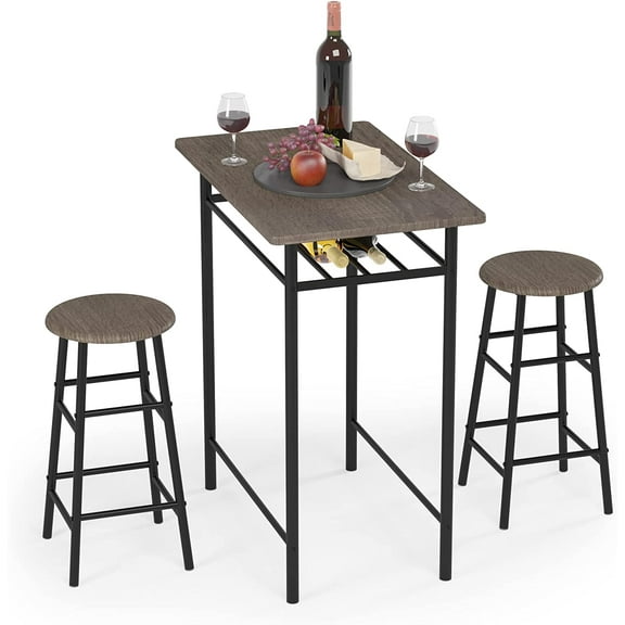 Weehom Bar Table with 2 Bar Stools, Pub Dining Table Set, Kitchen Counter Height Table with Bar Chairs, Bistro Table Sets for Kitchen Living Room, Built in Storage Layer