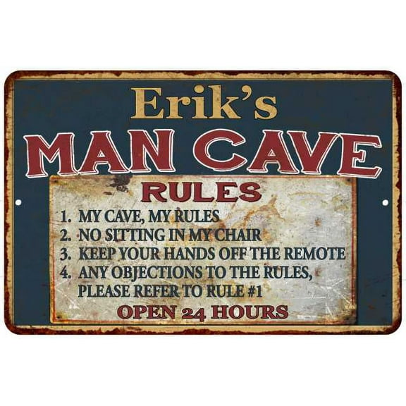Erik's Man Cave Rules Chic Rustic Green Sign Home 8 x 12 High Gloss Metal 208120049052