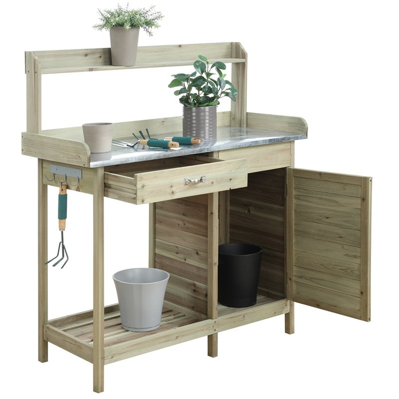 Convenience Concepts Deluxe Potting Bench With Cabinet In Natural Fir