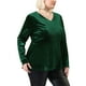 thumbnail image 2 of Women's Plus Size V Neck Tulip Hem Long Sleeve Peplum Velvet Tops Dark Green 2X, 2 of 7