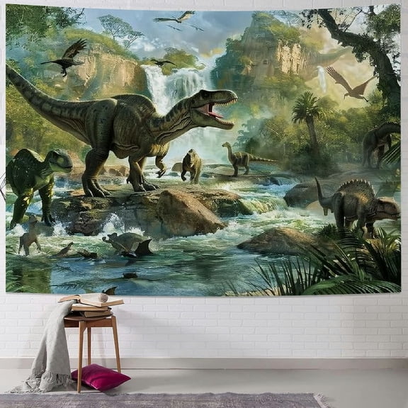 JRXY Dinosaur Tapestry Wild Ancient Predator Animal Backdrop Tapestry Wall Hanging Green Trees and Mountain Nature Wall Decor for Bedroom Living Room Dorm Party Supplies Painting