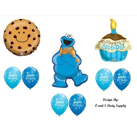 9 Pc Cookie Monster Cupcake Sesame Street Birthday Party