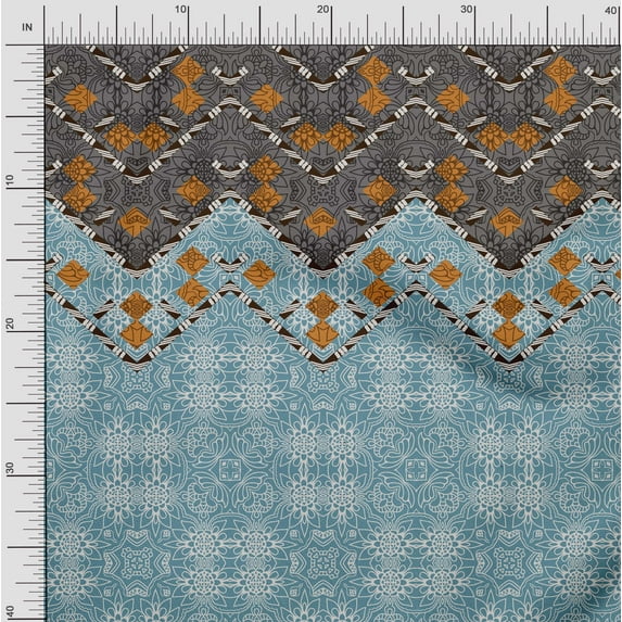 Soimoi Crepe Silk Fabric Floral & Moroccan Damask Panel Print Fabric by The Yard 42 Inch Wide