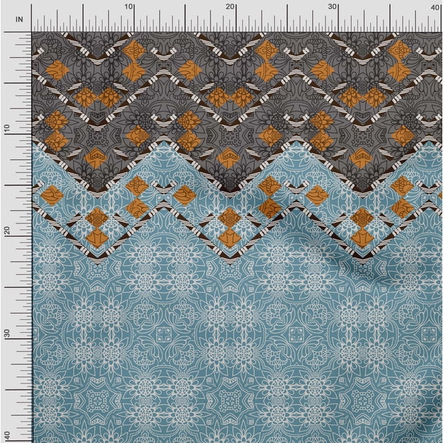 Soimoi Poly Georgette Fabric Floral & Moroccan Damask Panel Print Sewing Fabric Yard 52 Inch Wide