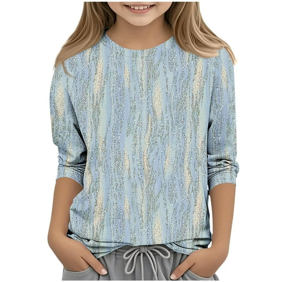 Girls Tops 3/4 Sleeve Shirts Kids Round Neck Loose Casual Blouses Printed Tshirts Summer Tees 3-12 Years