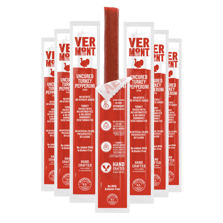 Vermont Smoke & Cure Uncured Pepperoni Turkey Sticks 1 oz Individually Wrapped Protein Snacks 24 Ct