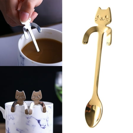 

Stainless Steel Cute Cat Shape Coffee Tea Spoons Stirring Spoon Hangings Style