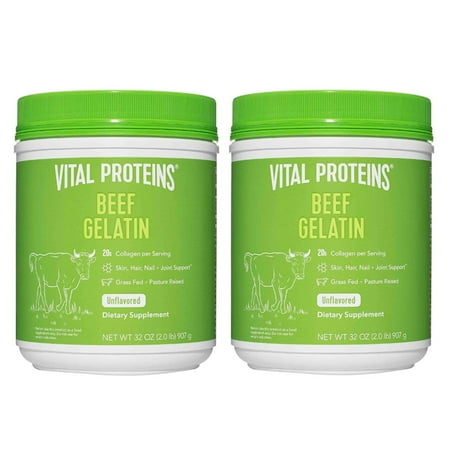 Beef Gelatin Powder, Pasture-Raised & Grass-Fed Beef Collagen Protein Supplement - 32 oz - (2 Pack)