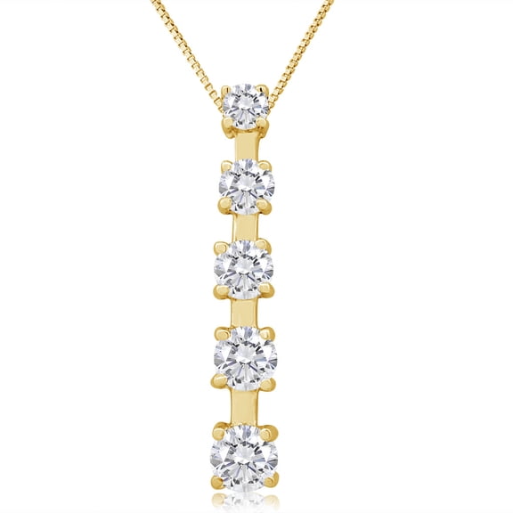 1.00ctw Diamond Five Stone Journey Pendant Necklace in 14k Yellow Gold