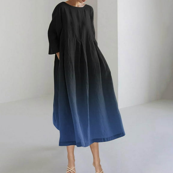 Women's Dress, Mid Calf Length Bohemian Print Dress with Short Sleeves and Round Neck for Casual Wear