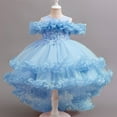 thumbnail image 2 of THDHVS Flower Girl Dress,Dresses for Girls,Summer Solid Color Mesh Princess Dress Z-Shoulder Wedding Party Dress for Kids Girls Blue 4-5 Years, 2 of 7