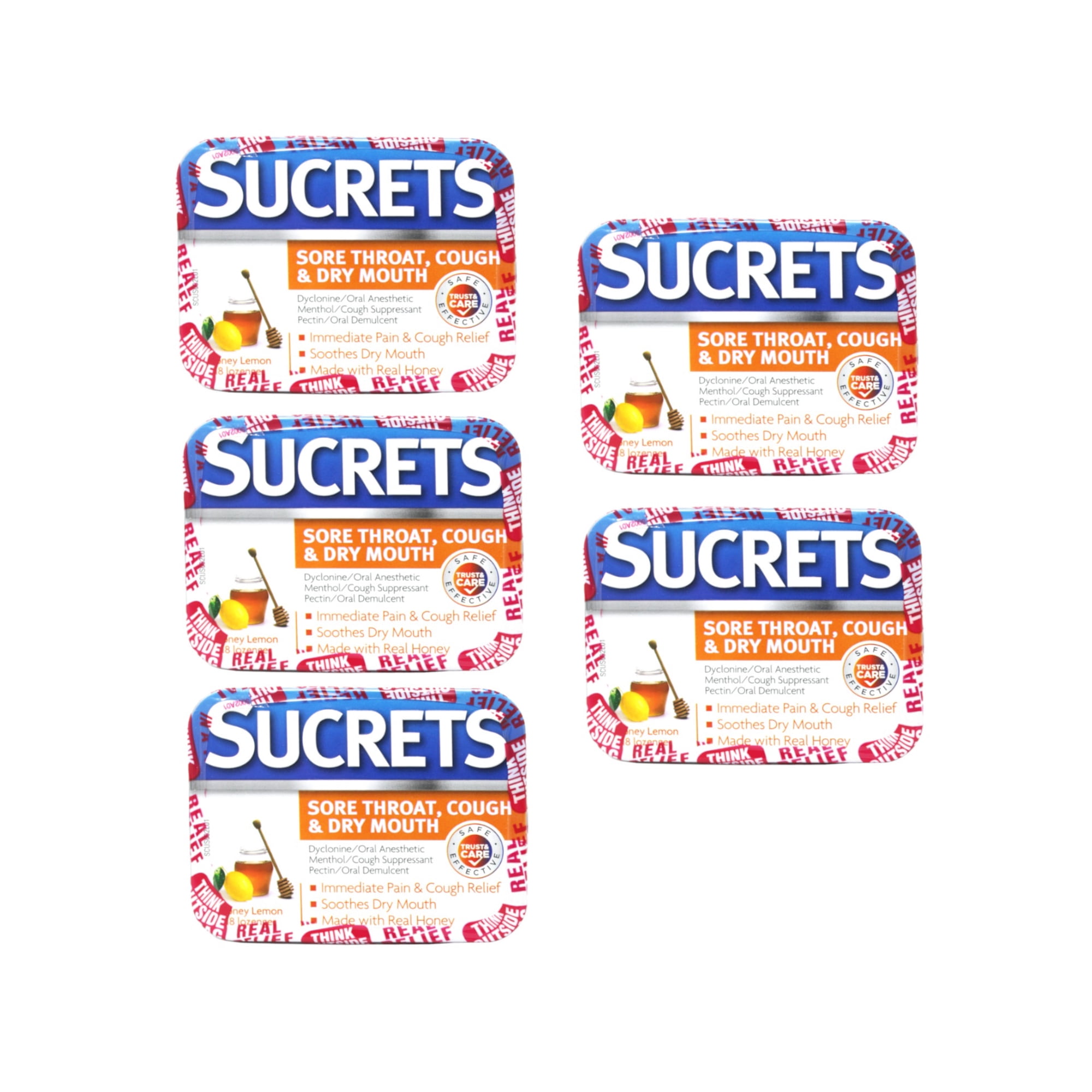 Sucrets Lozenges, Sore Throat, Caught & Dry Mouth, Cough Suppressant, Honey Lemon, 18 Count (Pack of 5)