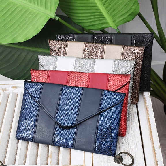 GOOHOCHY Sequin Clutch Envelope Pouch Black Pu Leather 1Pack