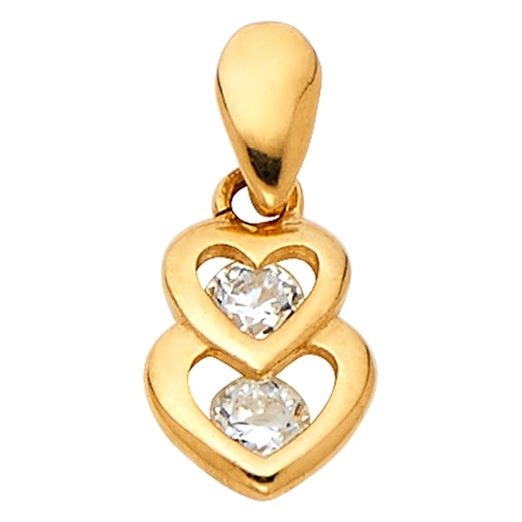 14k Yellow Gold Infinite Love Interlocking Double Hearts Pendant Sparkling Charm Jewelry Female